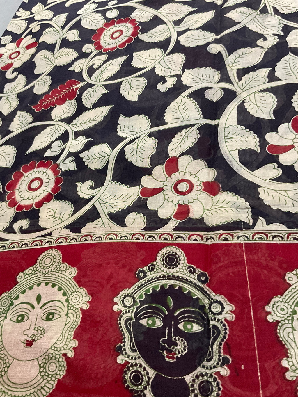 Kalamkari Hand Block Print Mul Cotton Saree – Black | With Blouse Piece