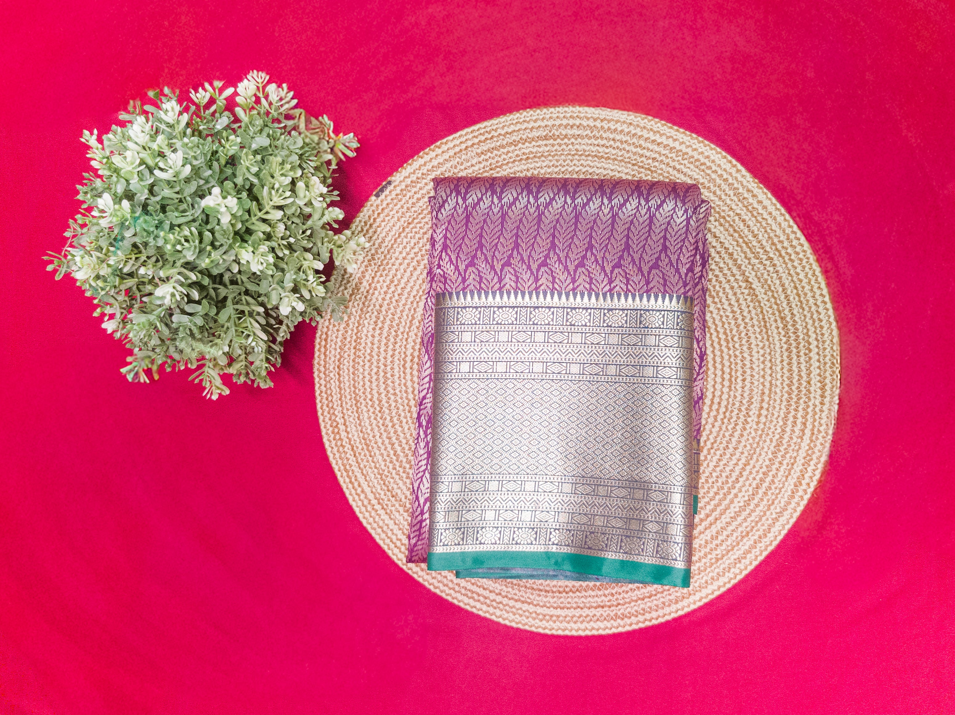 Kanchivaram golden line weaves saree in deep wine color with geometric weaves