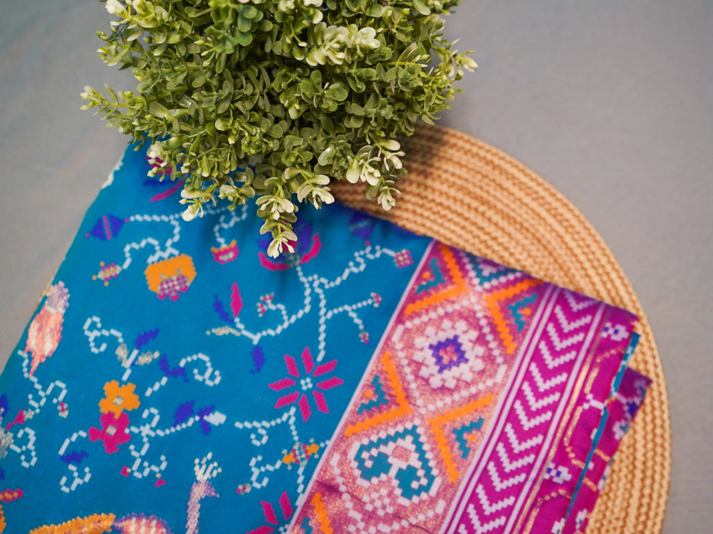 Sky Blue Pochampally Patola Saree