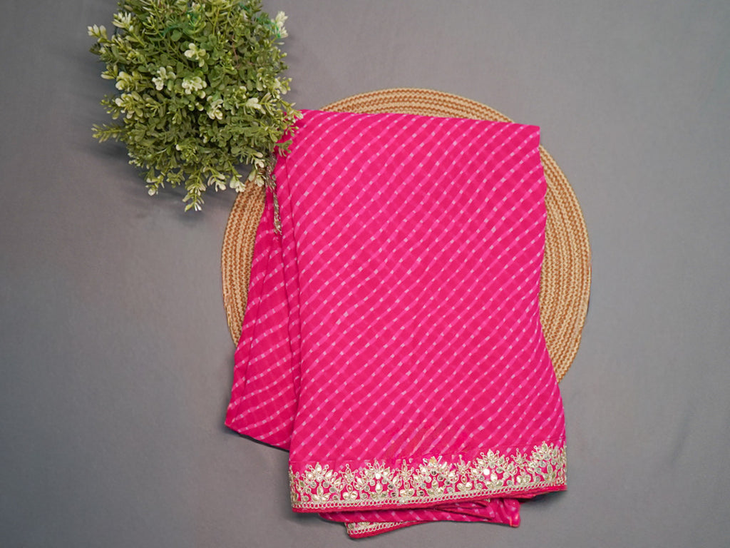 Rani Pink Leheriya Silk Saree