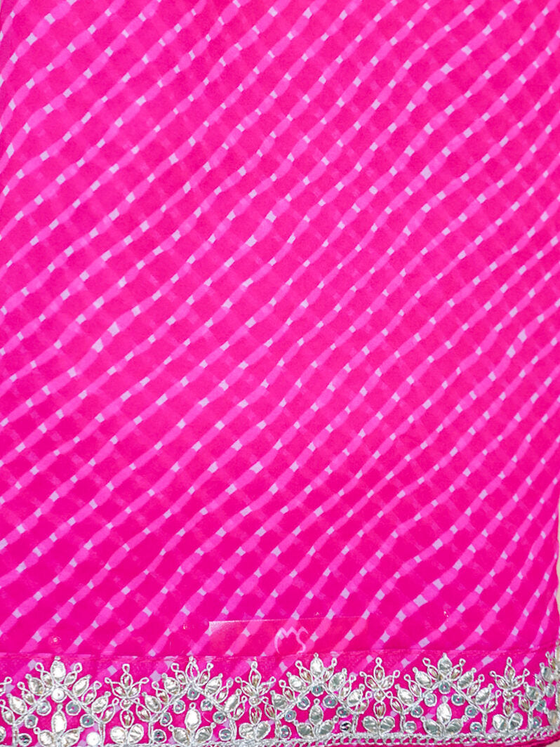 Rani pink leheriya silk saree detail