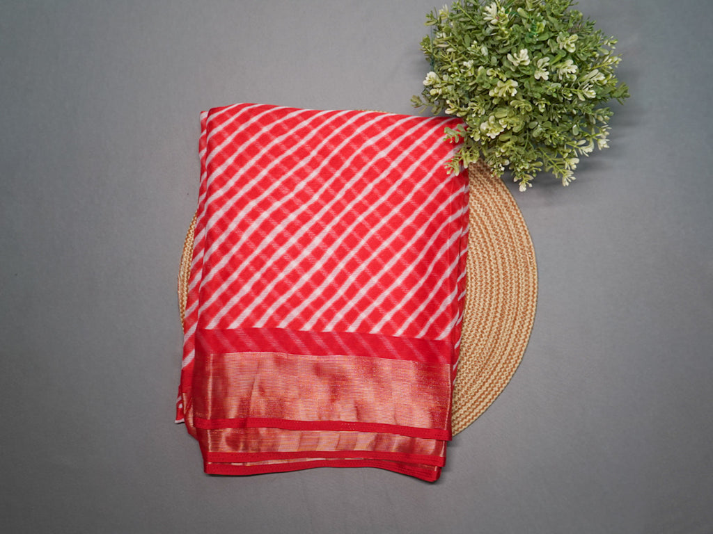 Red Leheriya Ikkat Silk Saree