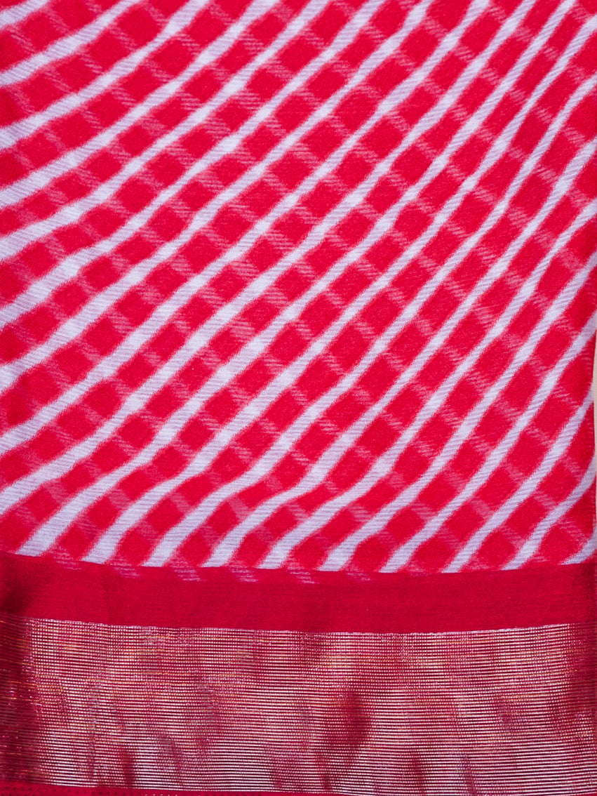 Red Leheriya Ikkat Silk Saree