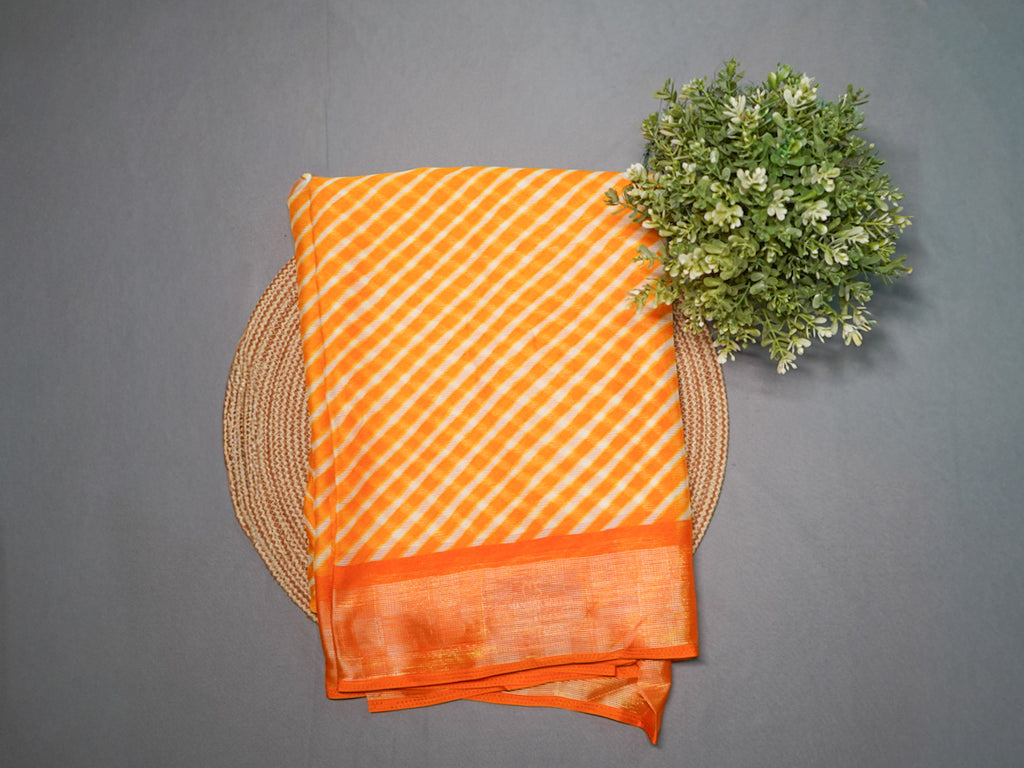 Yellow Leheriya Ikkat Silk Saree