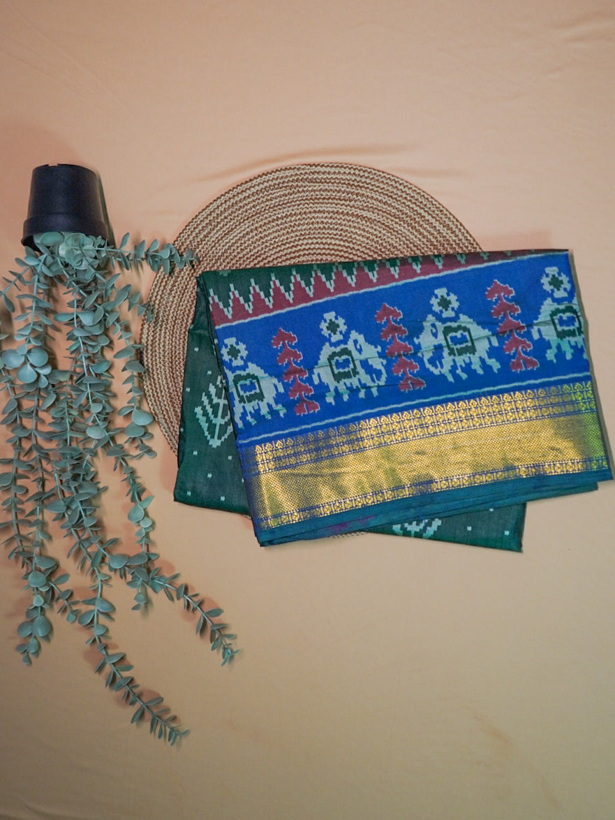 Green Pochampally Cotton Silk Saree
