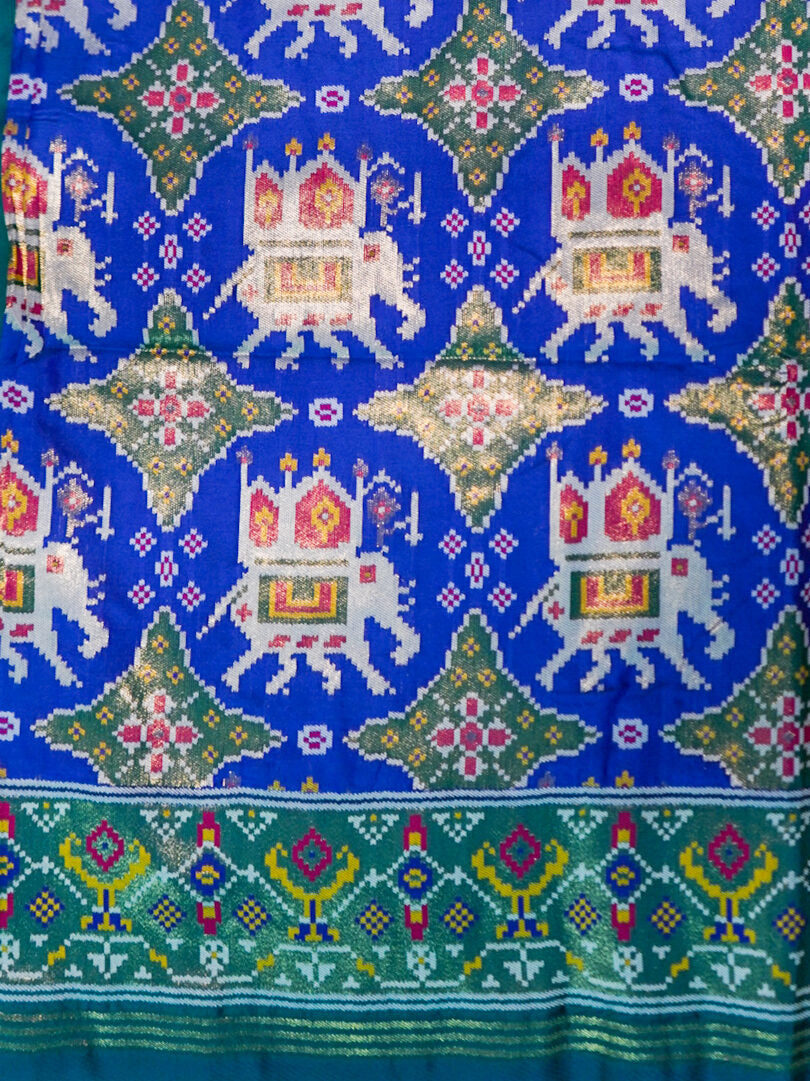 Blue patola silk saree detail