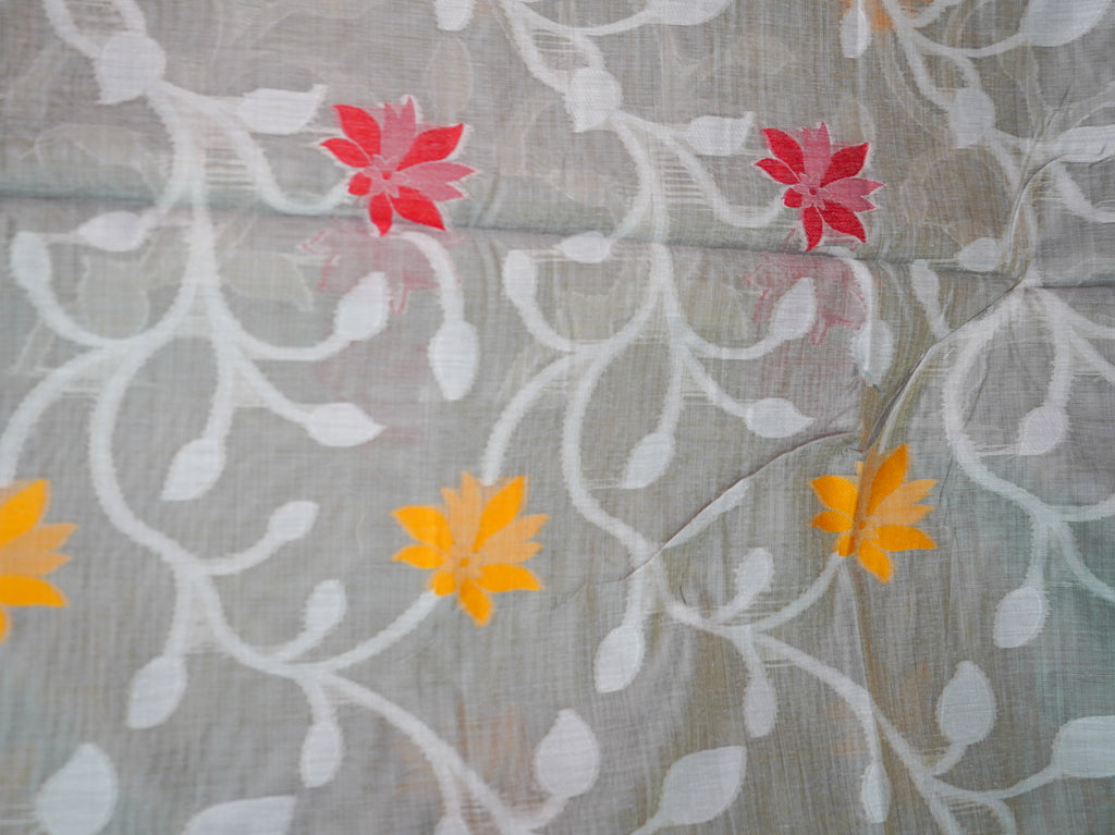 Grey Floral Handloom Silk Saree