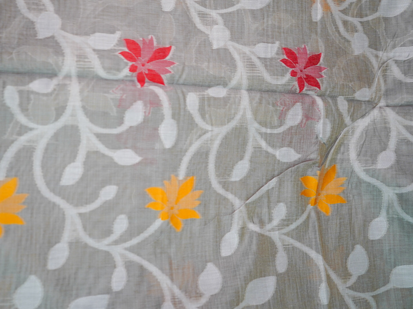 Grey Floral Handloom Silk Saree