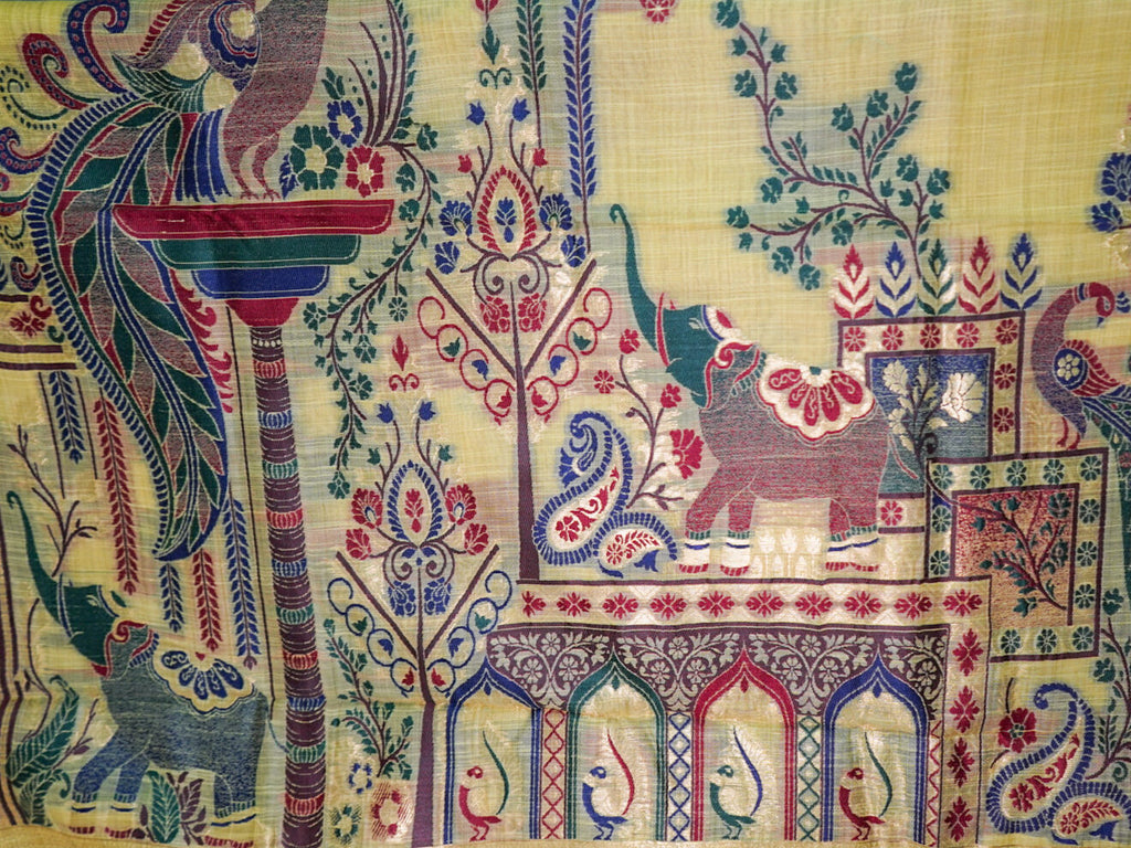 Multicolour Kalamkari temple silk saree