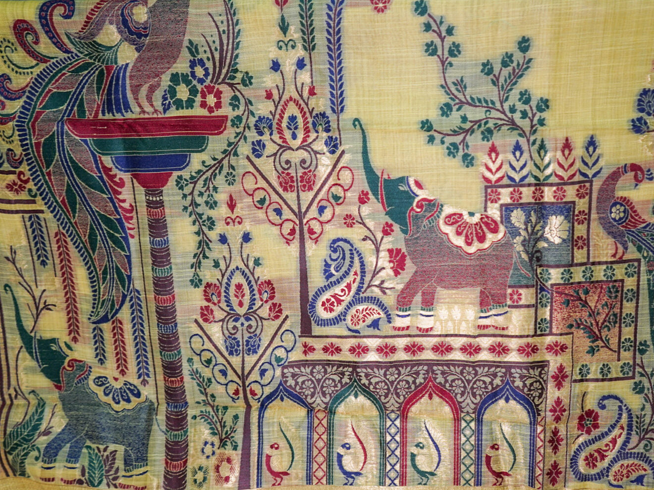 Multicolour Kalamkari temple silk saree