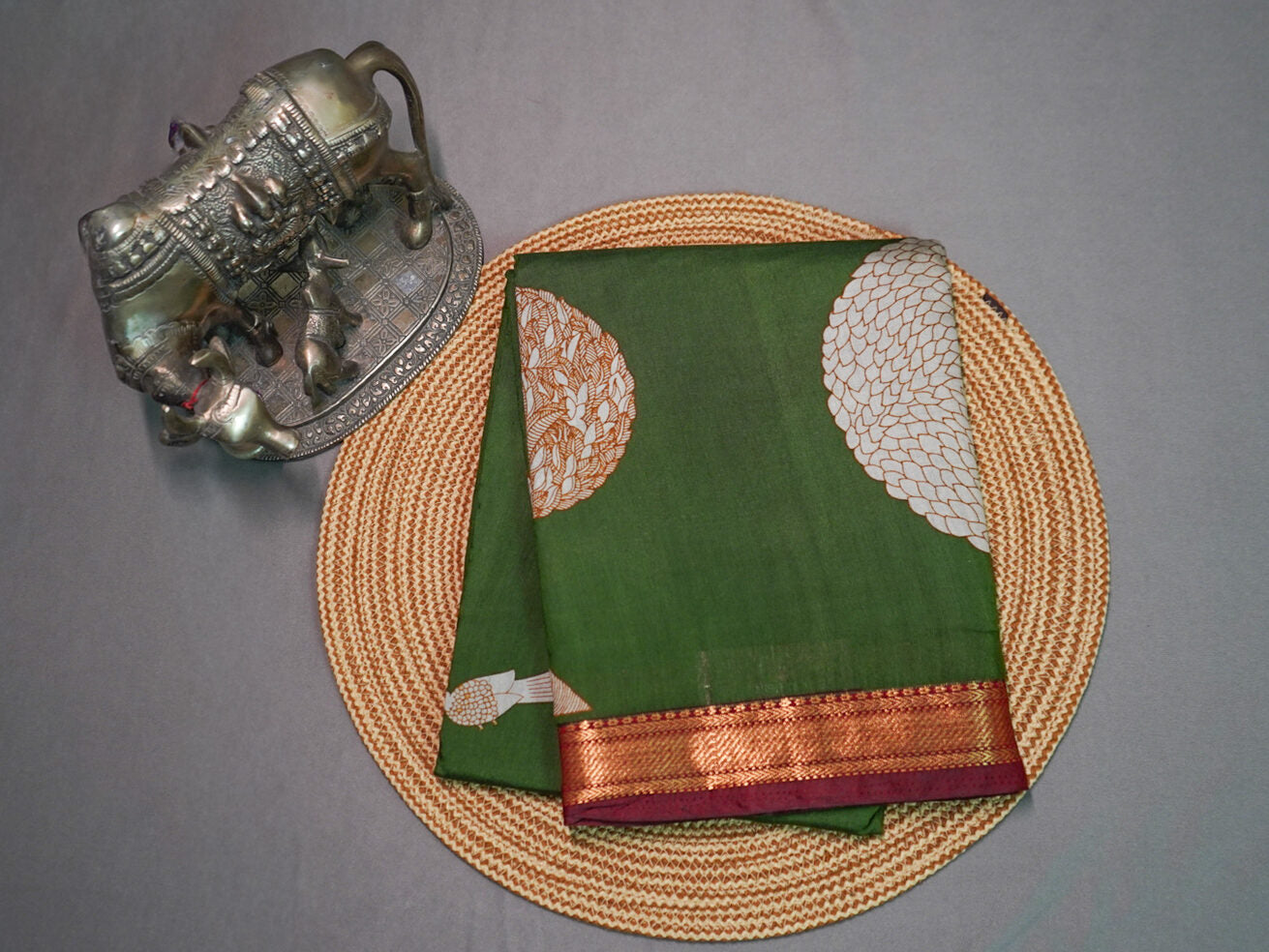 Green Bomkai tree of life silk saree