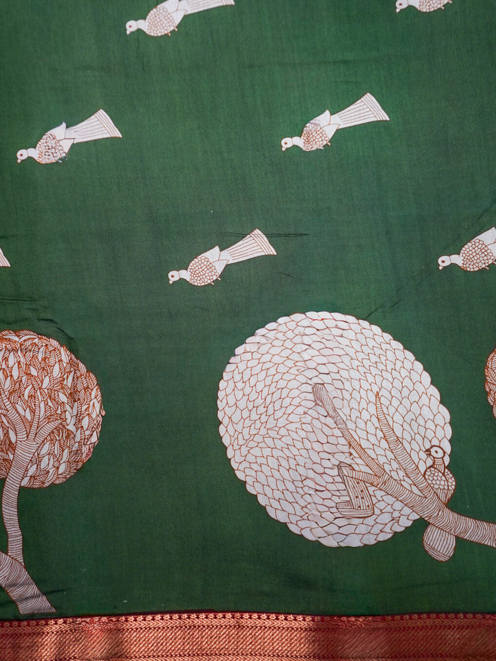 Green Bomkai silk saree motif detail