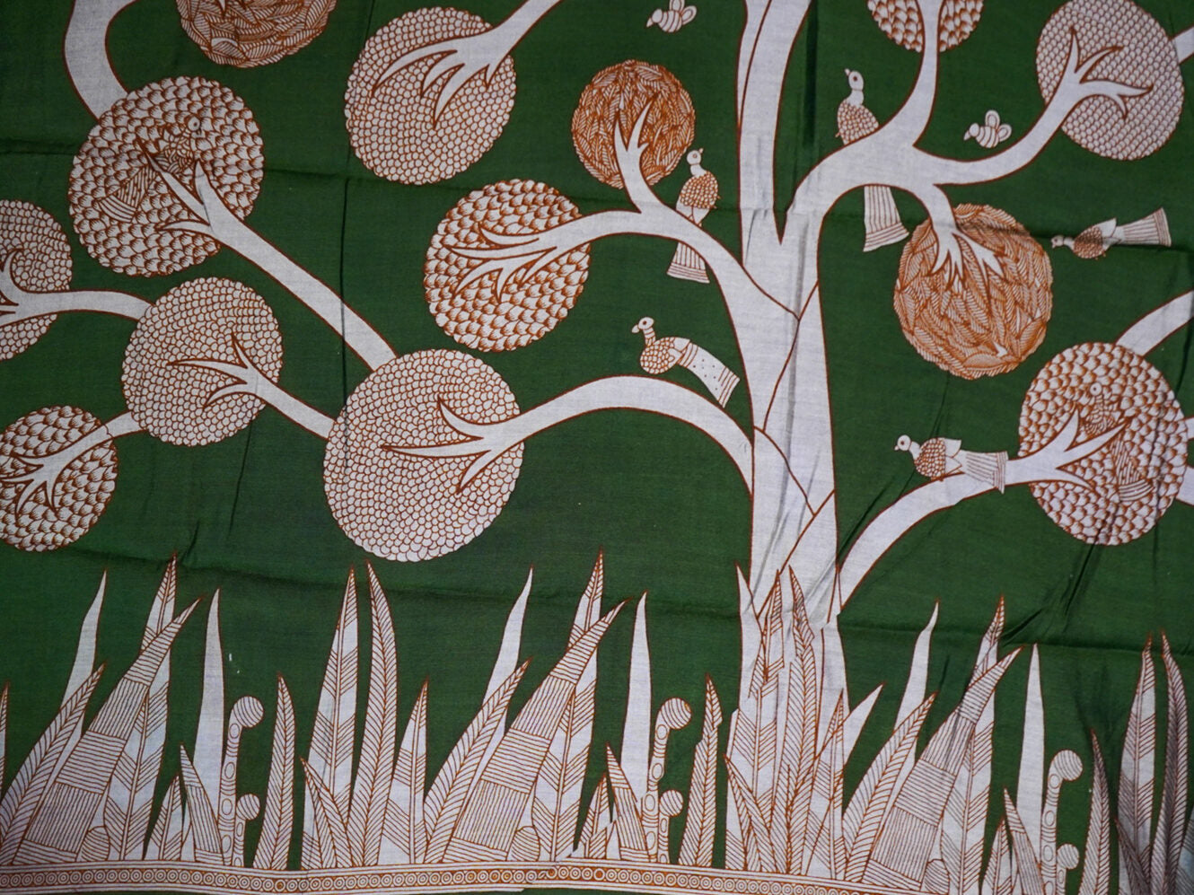 Green Bomkai silk saree pallu