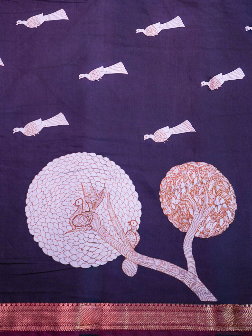 Purple Bomkai silk saree motif