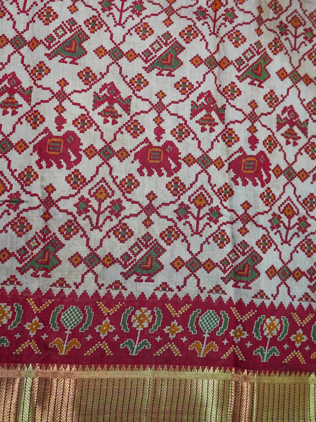Off White Pochampally Patola Saree