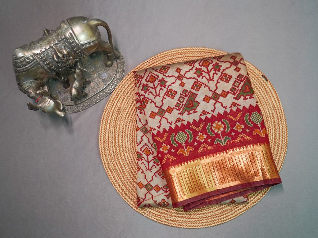 Off White Pochampally Patola Saree