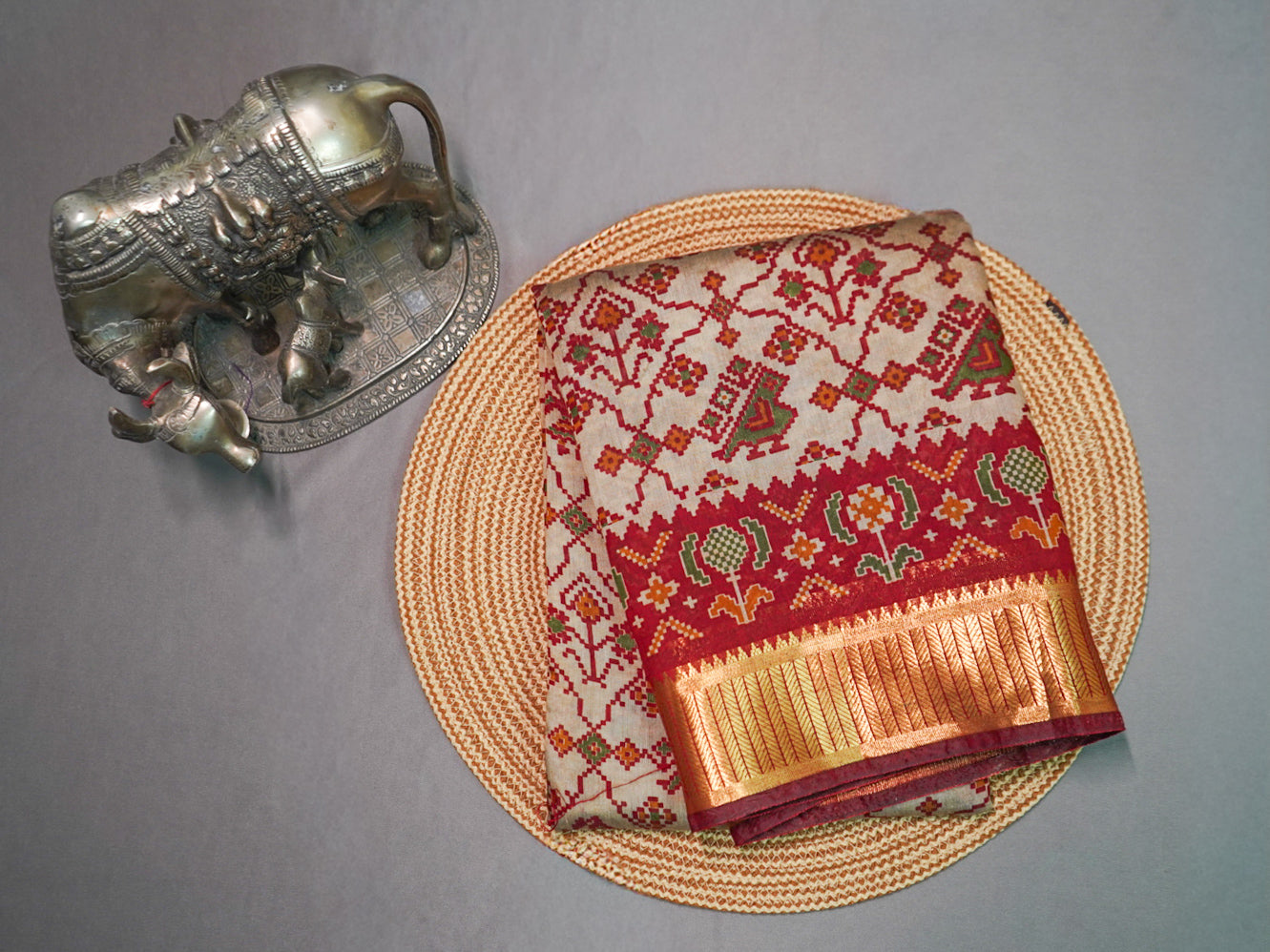 Off White Pochampally Patola Saree