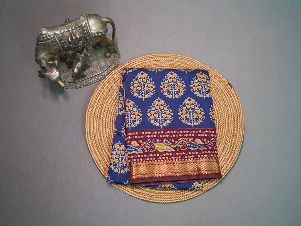 Blue handloom buti silk saree
