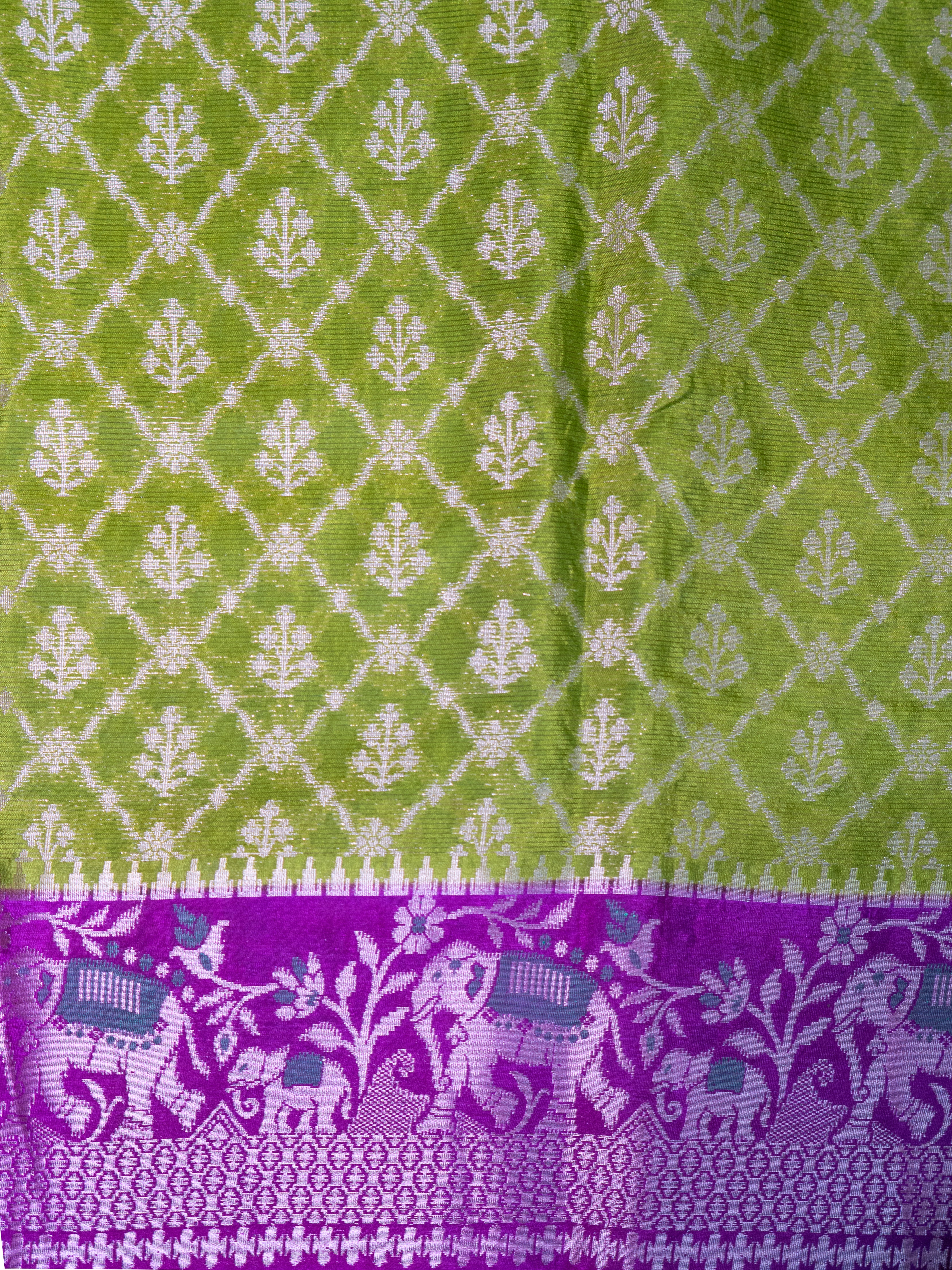 Emerald green pochampally weaving silk saree with designer pallu and blouse