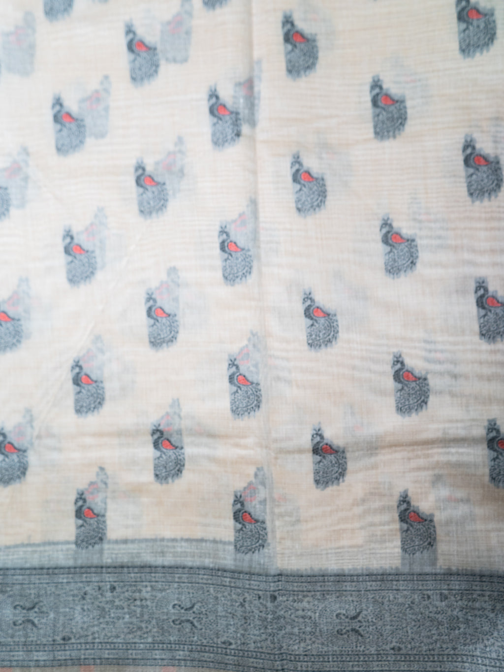 White Pochampally Buti Silk Saree