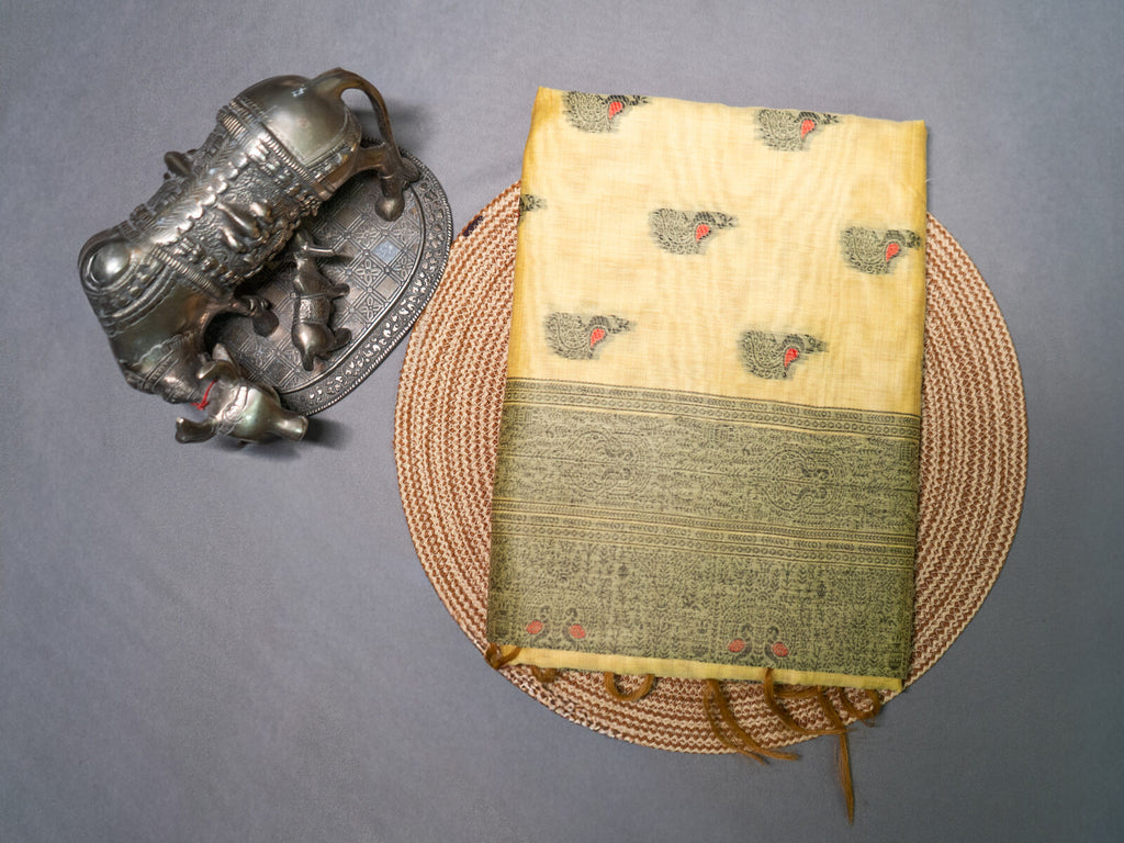 Yellow handloom buti silk saree