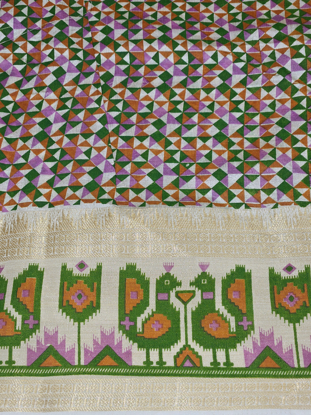 Cream Ikkat Handloom Silk Saree