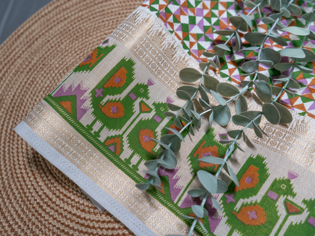 Cream Ikkat Handloom Silk Saree