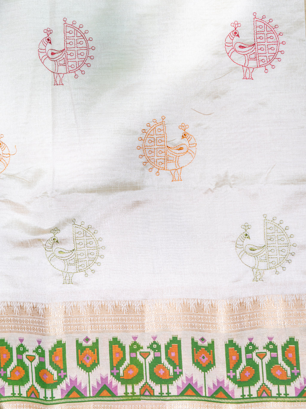 Cream Ikkat Designer Silk Saree