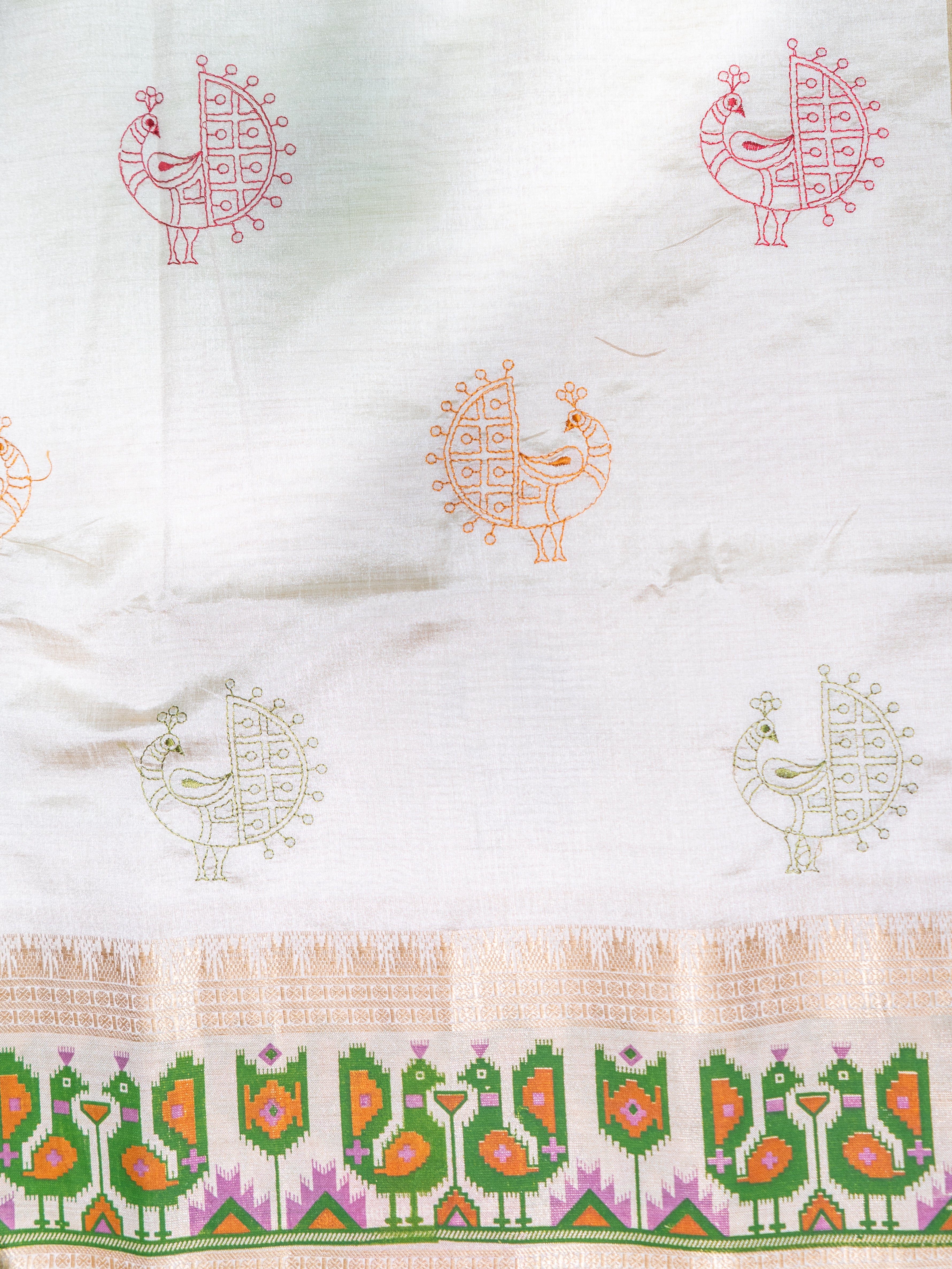 Cream Ikkat Designer Silk Saree
