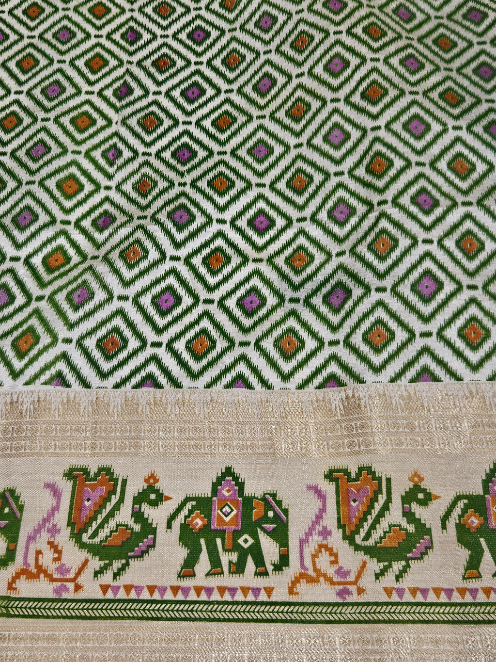 Cream Ikkat Designer Silk Saree