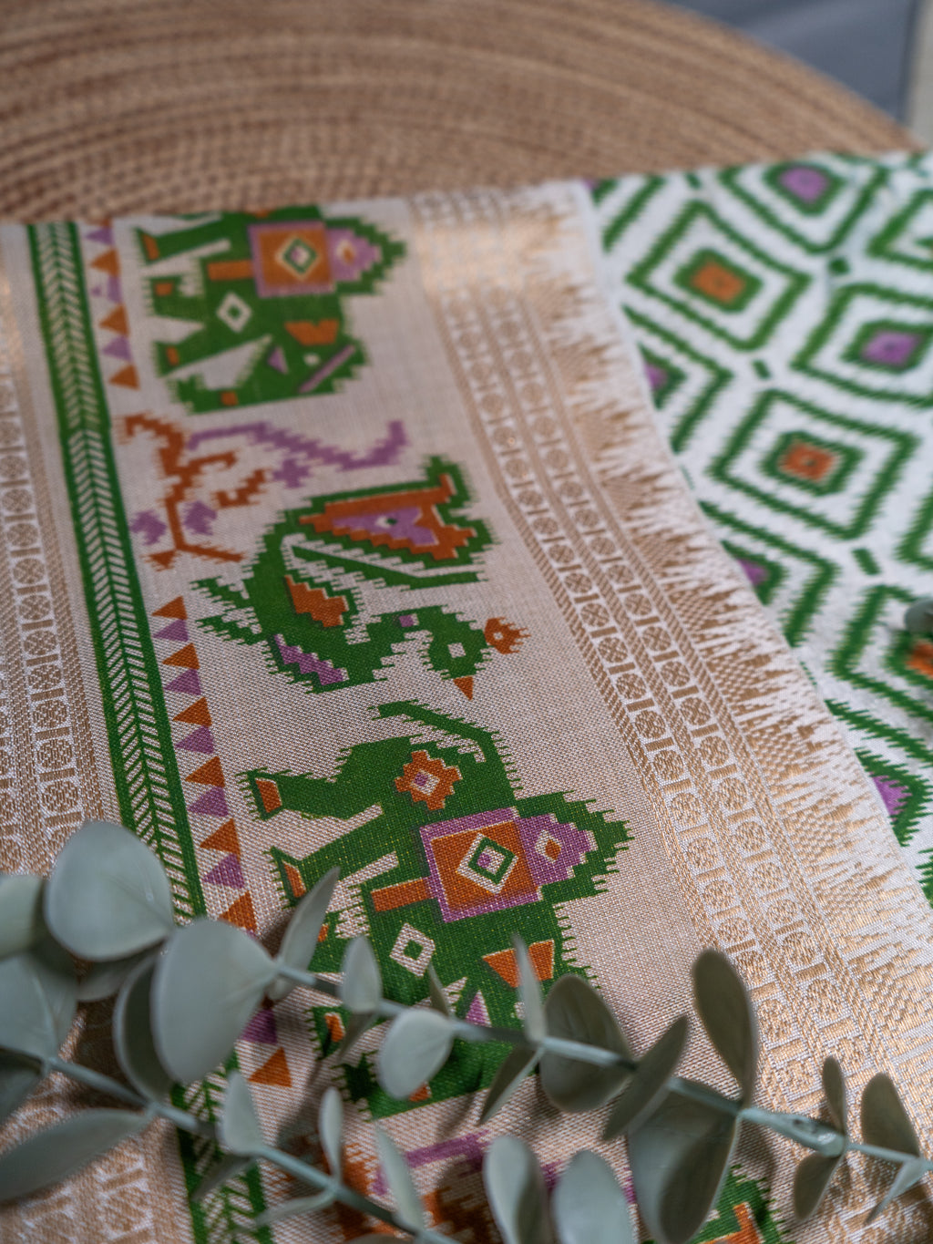 Cream Ikkat Designer Silk Saree