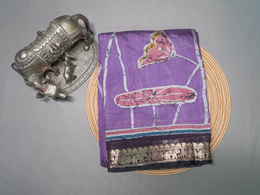 Lavender Kalamkari Mirror Silk Saree