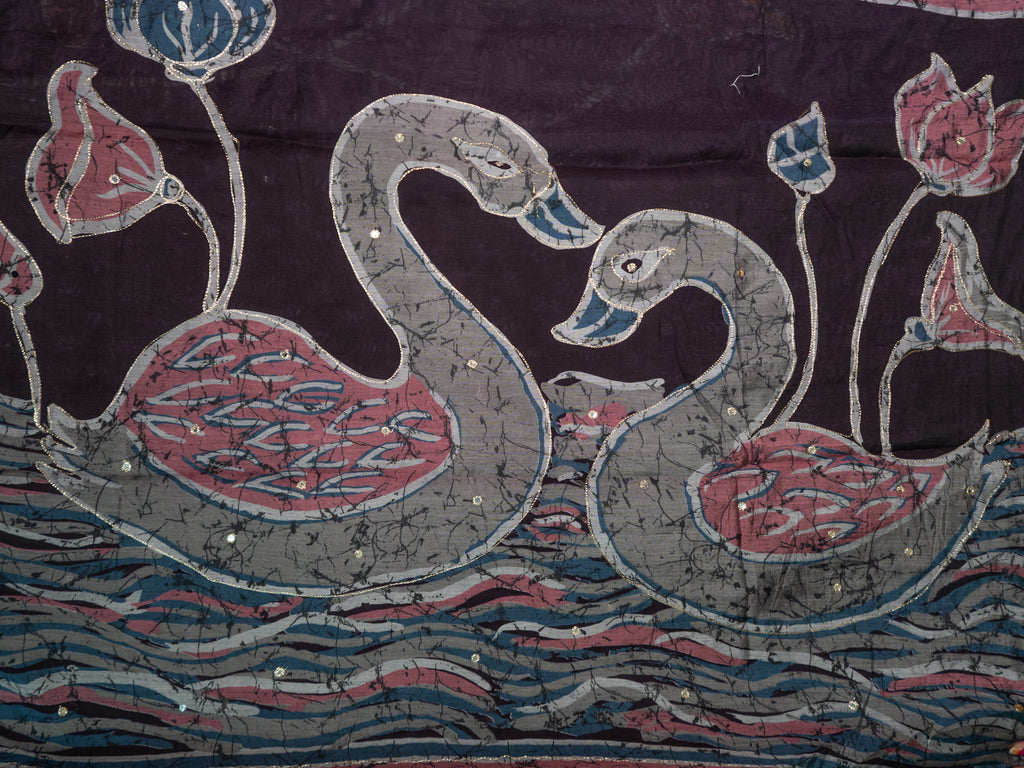 Lavender Kalamkari Mirror Silk Saree