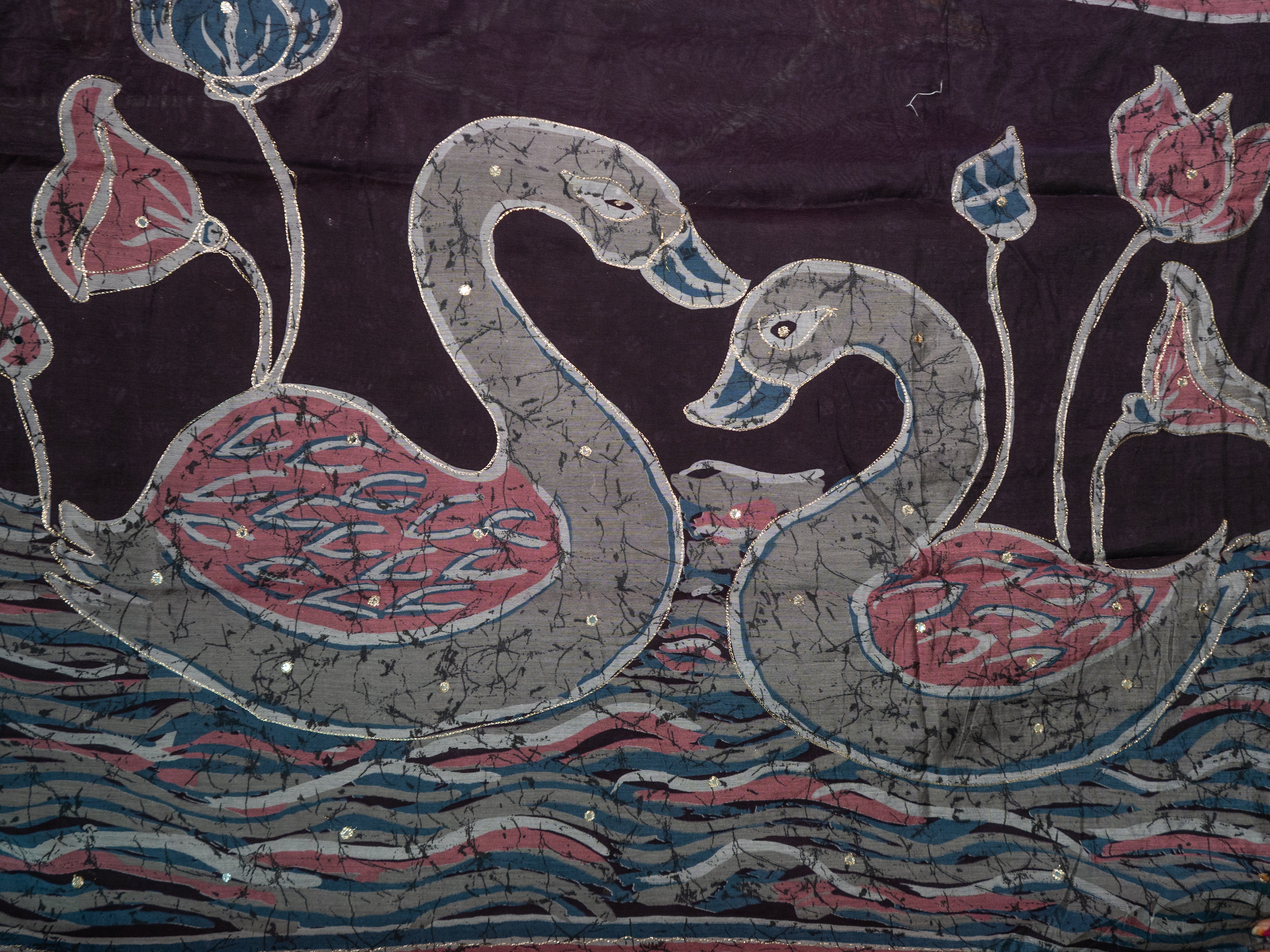 Lavender Kalamkari Mirror Silk Saree