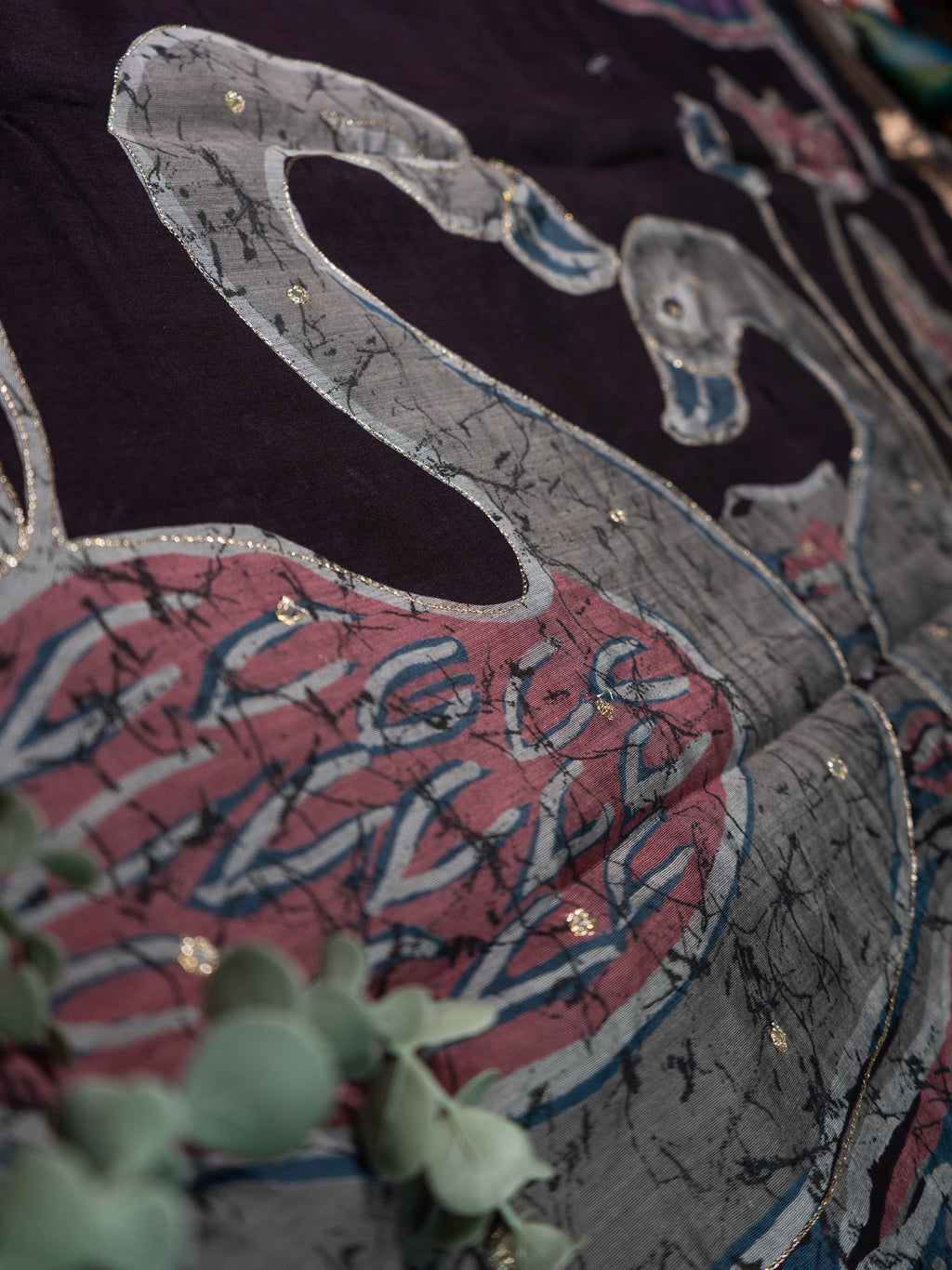 Lavender Kalamkari Mirror Silk Saree