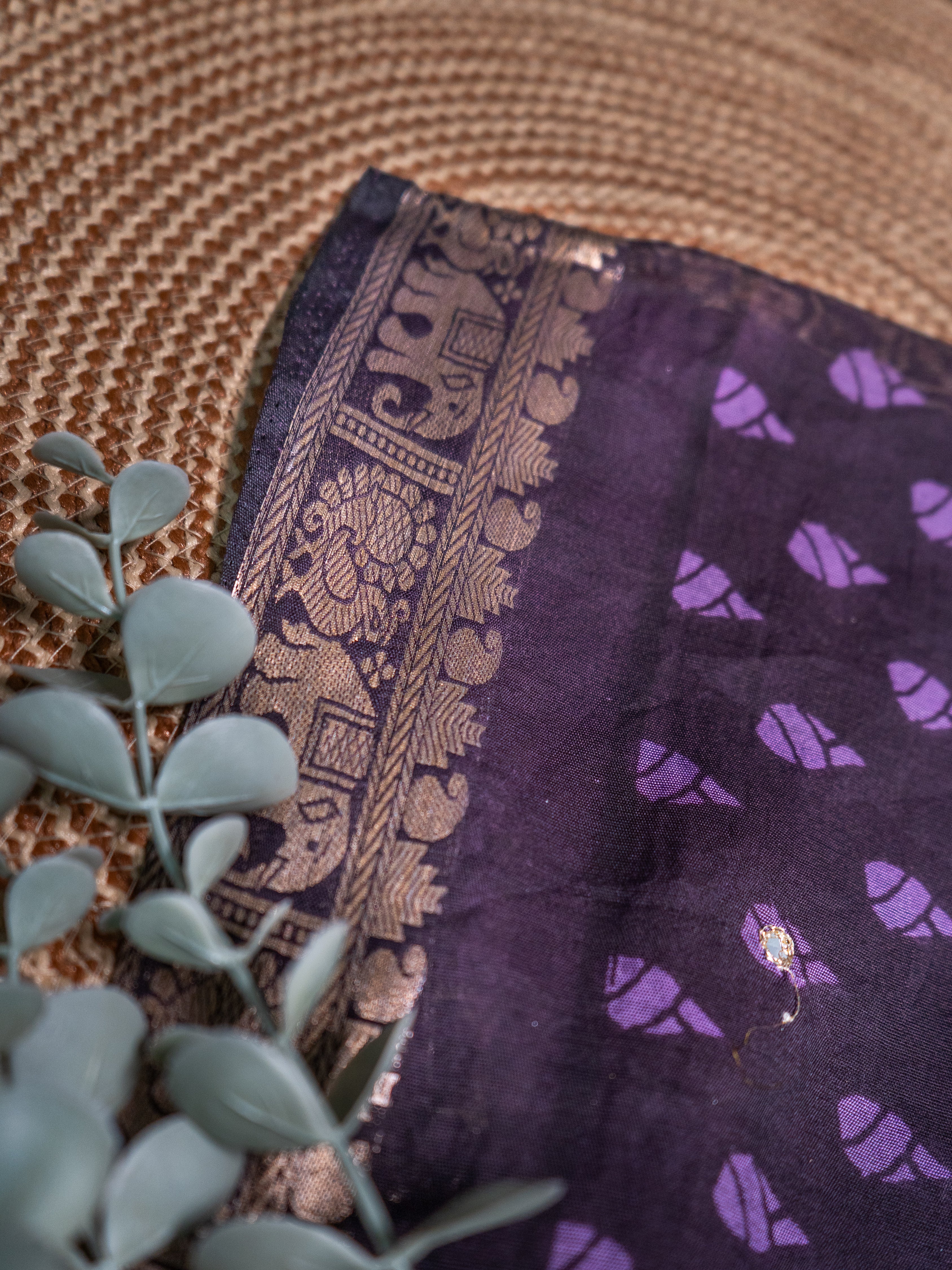 Lavender Kalamkari Mirror Silk Saree