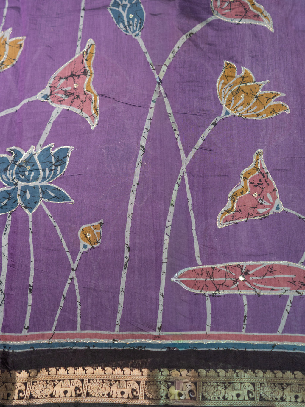 Lavender Kalamkari Mirror Silk Saree