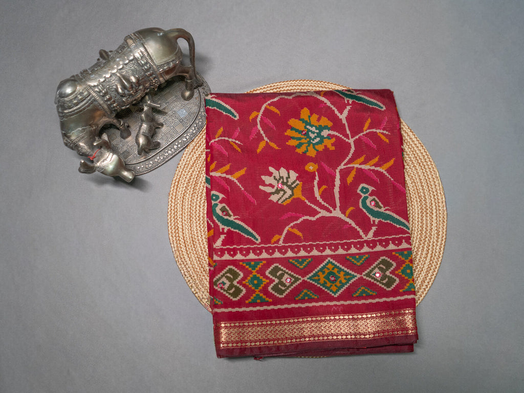 Red bird Kalamkari silk saree