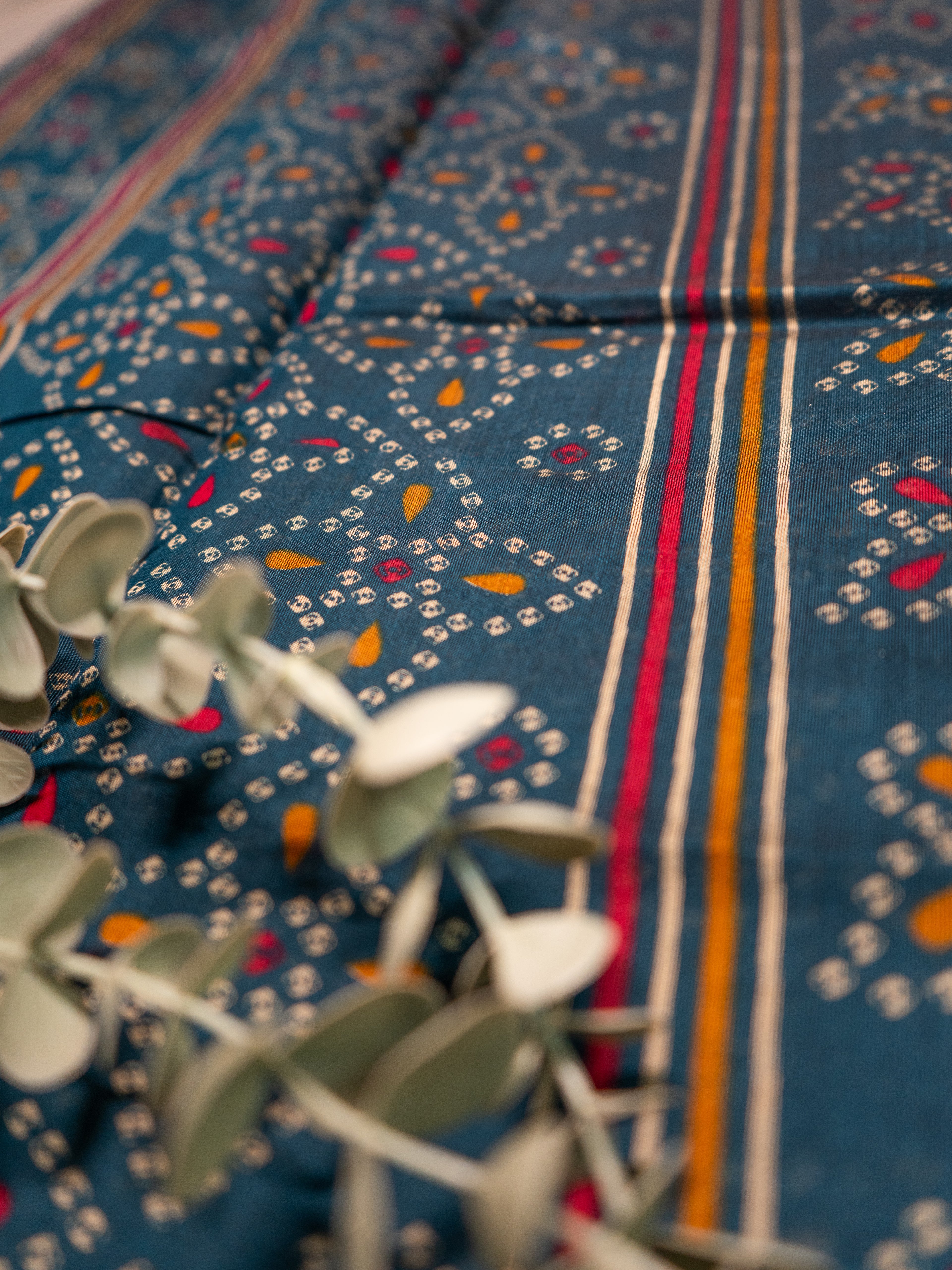 Deep Blue Bandhej Silk Saree