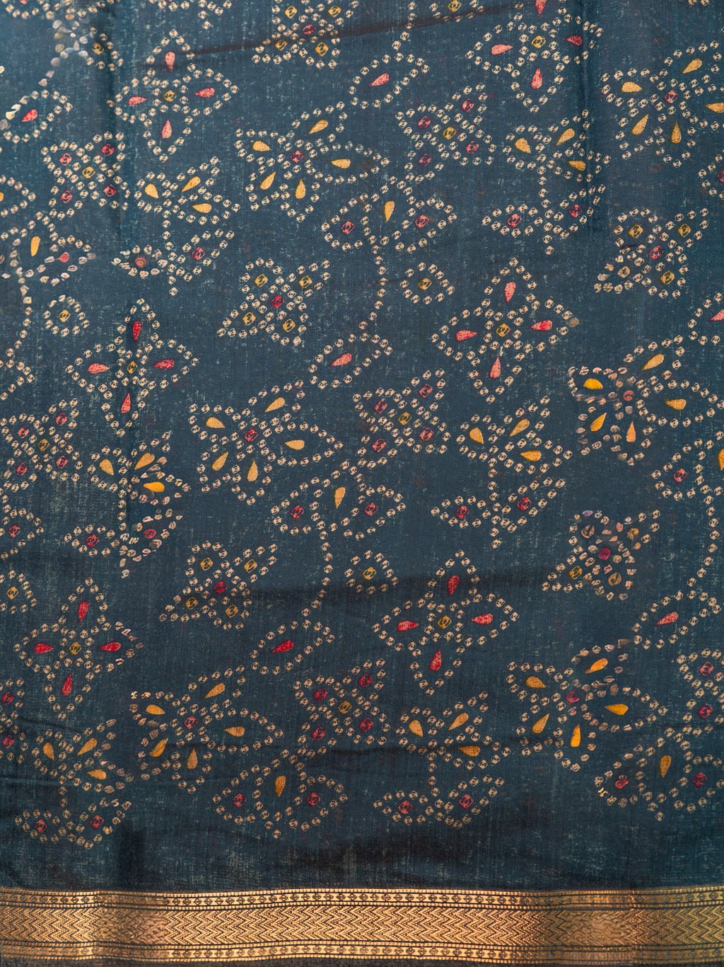 Deep Blue Bandhej Silk Saree