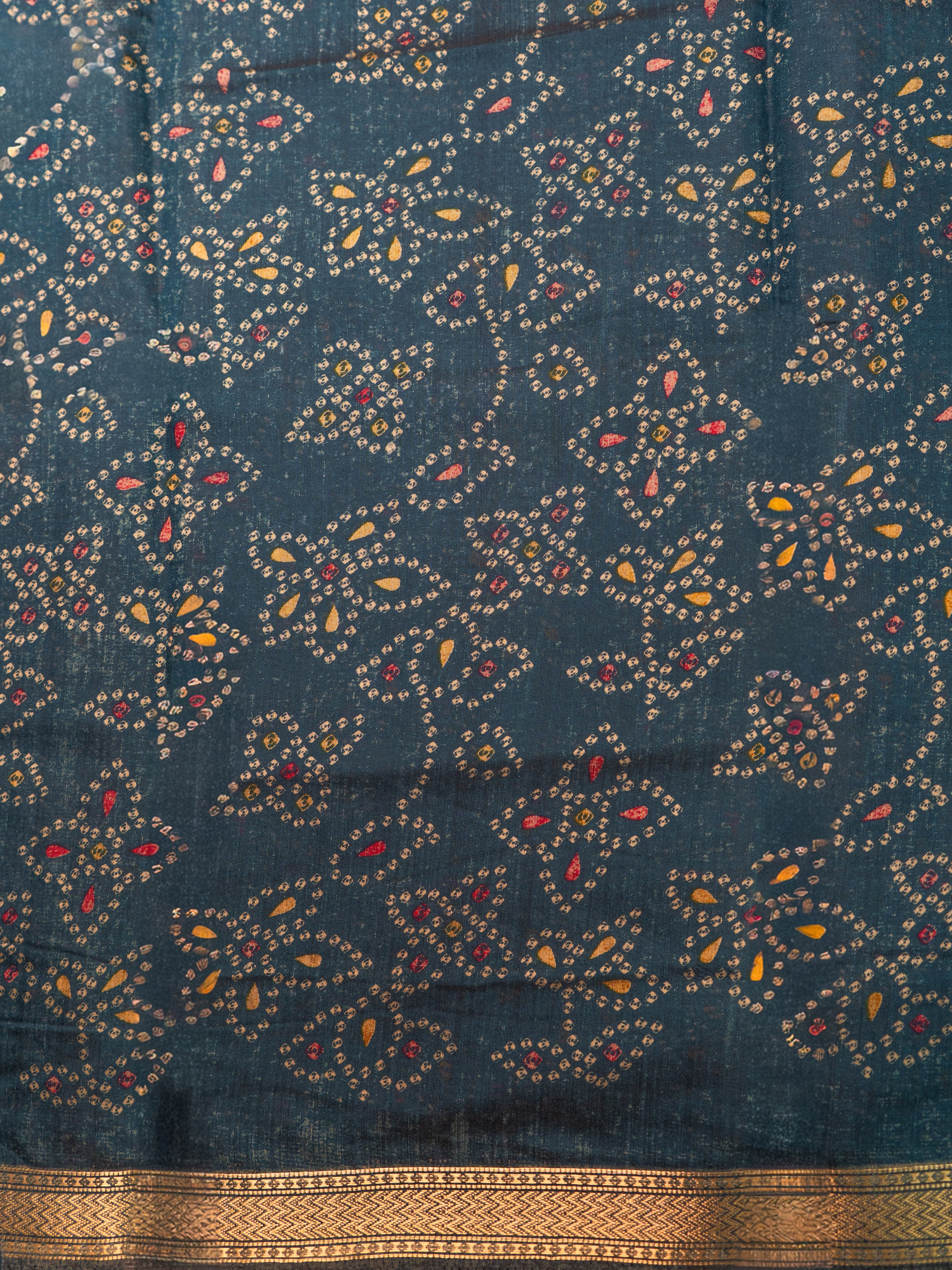 Deep Blue Bandhej Silk Saree