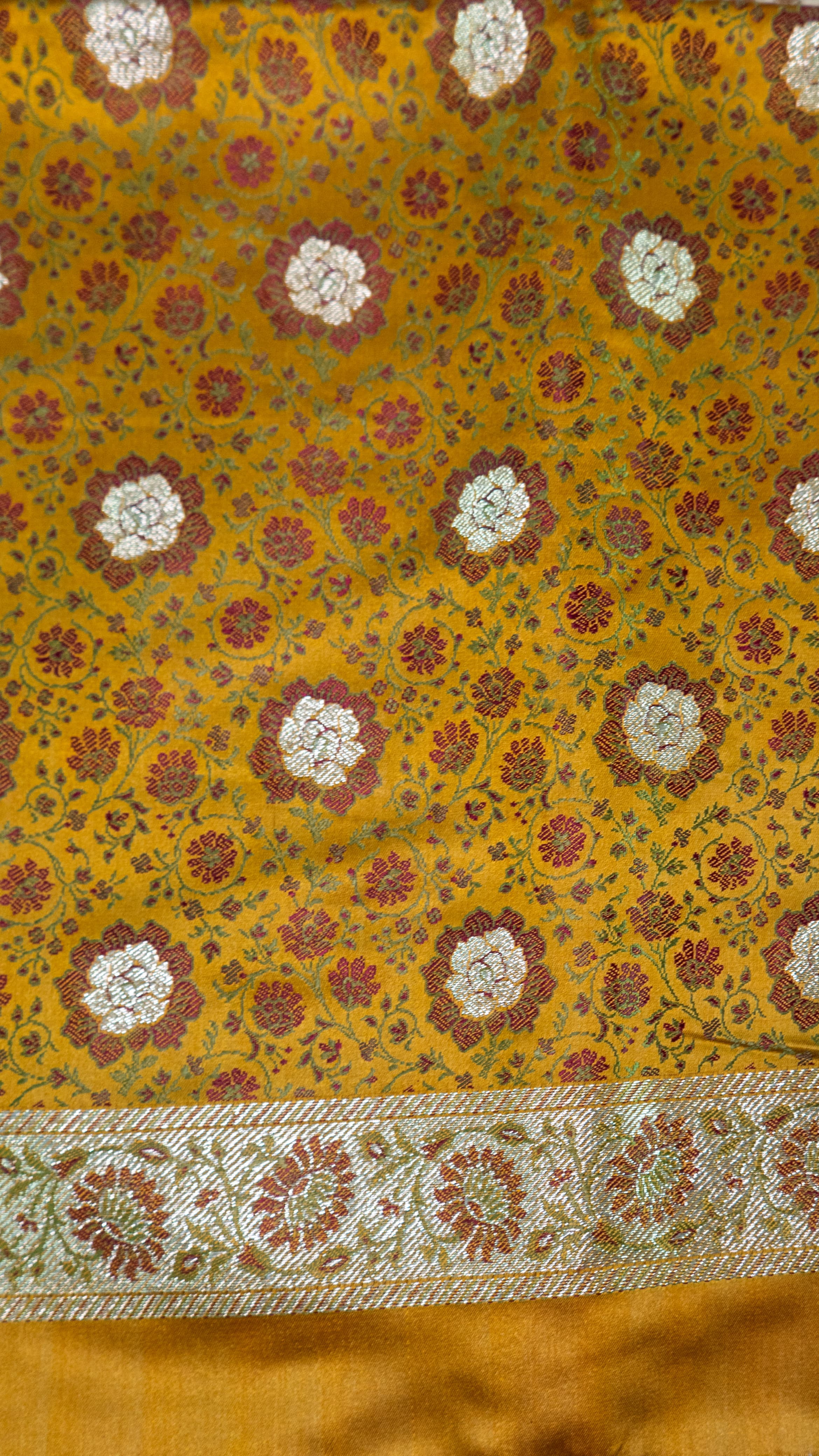 Mustard Pure Silk Fancy Dress Material – Elegant Weaving Design Unstitched Suit
