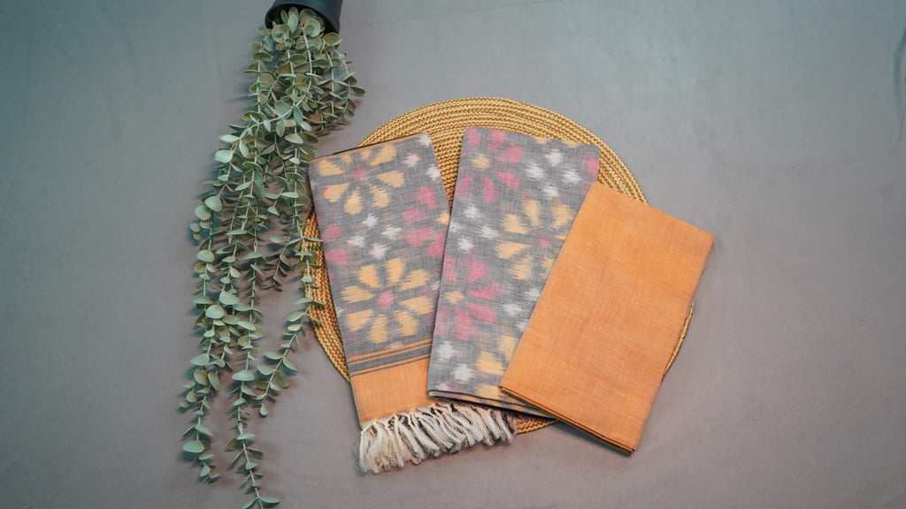 Pure handloom pochampally soft sico silk dress material (Unstitched)