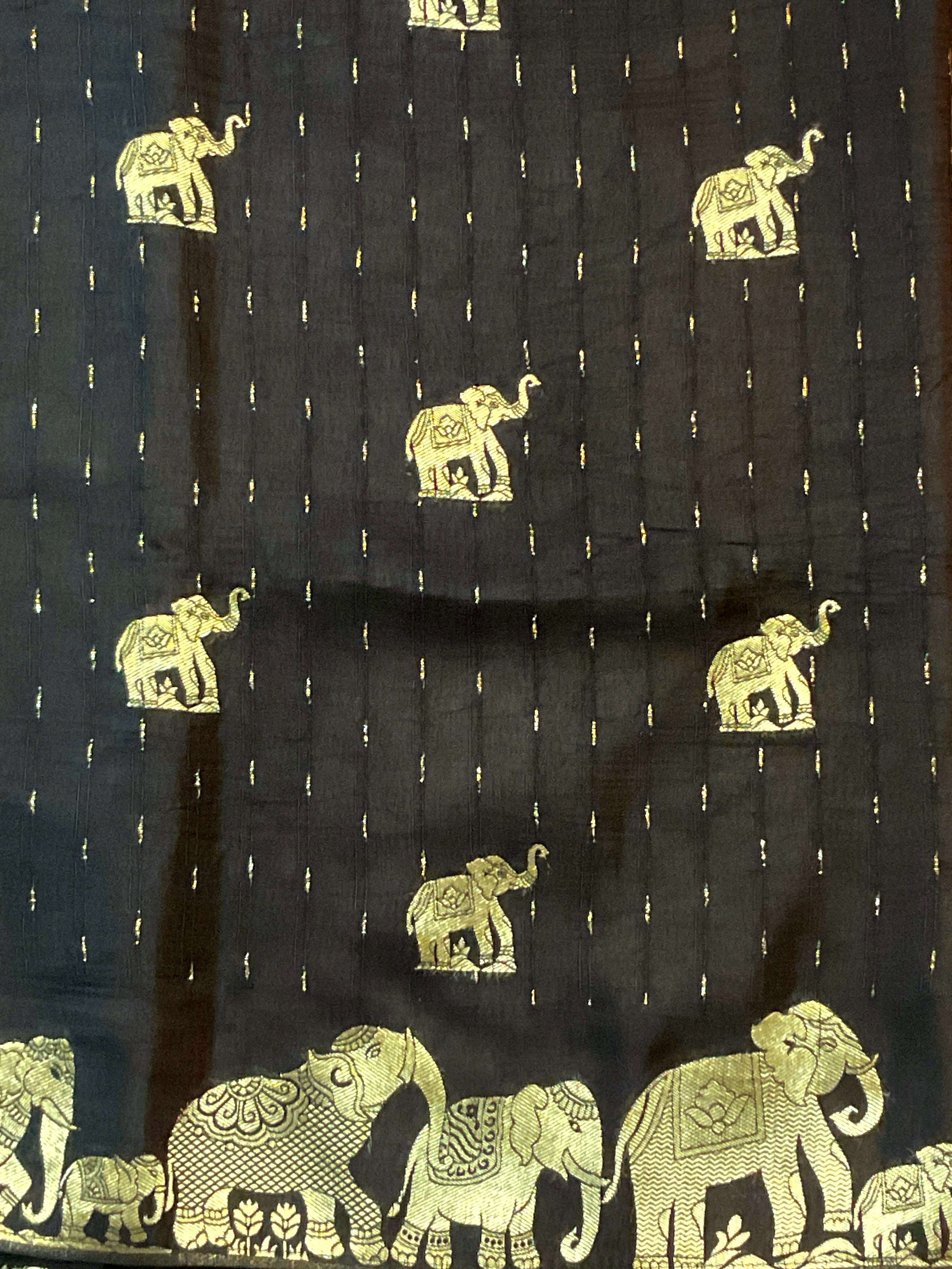 Black Nizami Handloom Soft Silk Saree with Golden Pallu & Plain Blouse